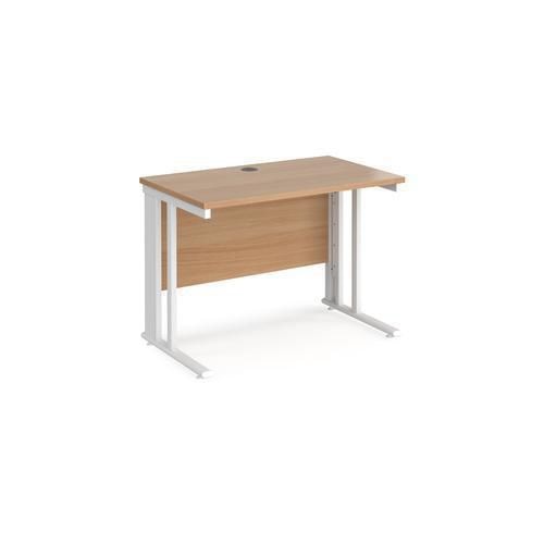 Rectangular Straight Desk Beech Wood Cable Managed Legs White Maestro 25 1000 x 600 x 725mm