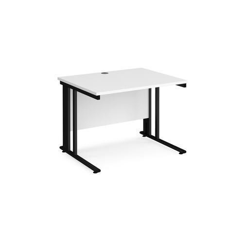 Rectangular Straight Desk White Wood Cable Managed Legs Black Maestro 25 1000 x 800 x 725mm