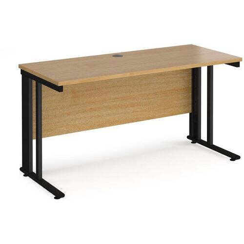 Rectangular Straight Desk Oak Wood Cable Managed Legs Black Maestro 25 1400 x 600 x 725mm