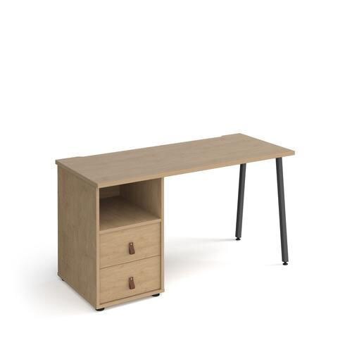 Rectangular A-frame Desk Kendal Oak, Kendal Oak Drawers Wood/Metal A-Frame Legs Charcoal Sparta 1400 x 600 x 730mm