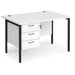 Rectangular Straight Desk White Wood H-Frame Legs Black Maestro 25 1200 x 800 x 725mm 3 Drawer Pedestal