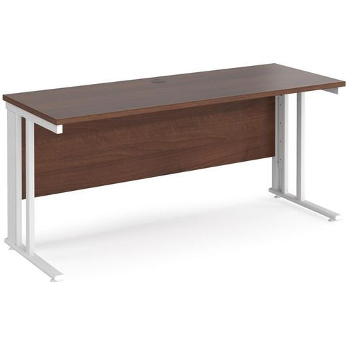 Rectangular Straight Desk Walnut Wood Cable Managed Legs White Maestro 25 1600 x 600 x 725mm