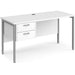 Rectangular Straight Desk White Wood H-Frame Legs Silver Maestro 25 1400 x 600 x 725mm 2 Drawer Pedestal