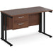 Rectangular Straight Desk Walnut Wood Cable Managed Legs Black Maestro 25 1200 x 600 x 725mm 2 Drawer Pedestal