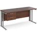 Rectangular Straight Desk Walnut Wood Cable Managed Legs Silver Maestro 25 1600 x 600 x 725mm 2 Drawer Pedestal