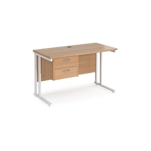 Rectangular Straight Desk Beech Wood Cantilever Legs White Maestro 25 1200 x 600 x 725mm 2 Drawer Pedestal