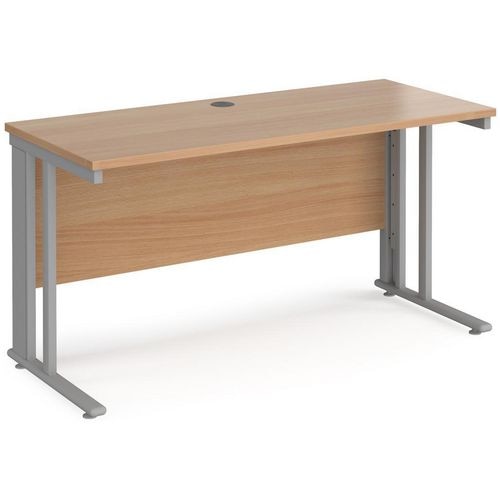 Rectangular Straight Desk Beech Wood Cable Managed Legs Silver Maestro 25 1400 x 600 x 725mm