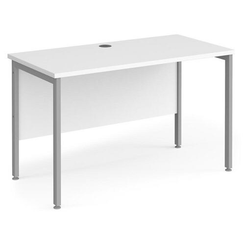 Rectangular Straight Desk White Wood H-Frame Legs Silver Maestro 25 1200 x 600 x 725mm