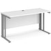 Rectangular Straight Desk White Wood Cable Managed Legs Silver Maestro 25 1400 x 600 x 725mm