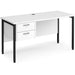 Rectangular Straight Desk White Wood H-Frame Legs Black Maestro 25 1400 x 600 x 725mm 2 Drawer Pedestal