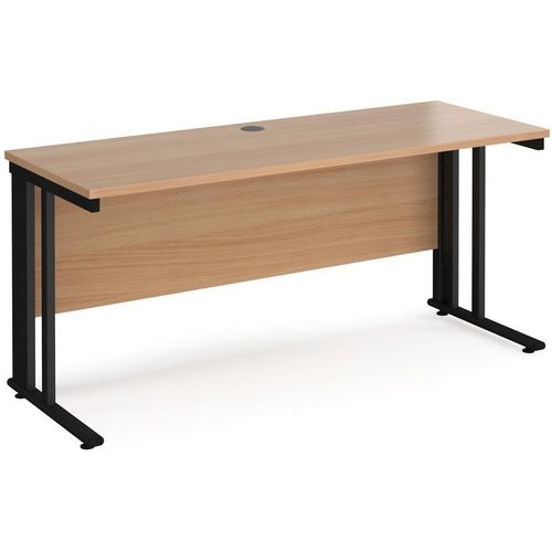 Rectangular Straight Desk Beech Wood Cable Managed Legs Black Maestro 25 1600 x 600 x 725mm