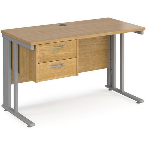 Rectangular Straight Desk Oak Wood Cable Managed Legs Silver Maestro 25 1200 x 600 x 725mm 2 Drawer Pedestal