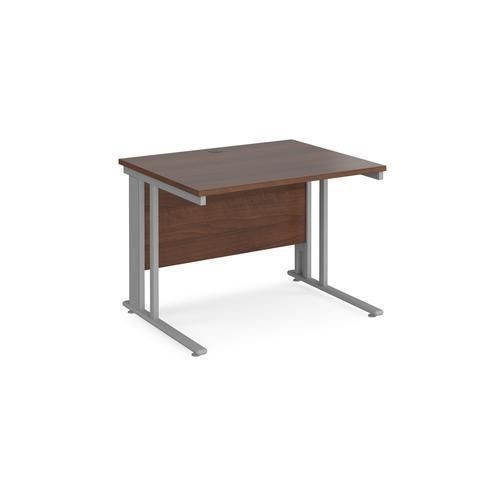 Rectangular Straight Desk Walnut Wood Cable Managed Legs Silver Maestro 25 1000 x 800 x 725mm