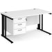 Rectangular Straight Desk White Wood Cable Managed Legs Black Maestro 25 1400 x 800 x 725mm 3 Drawer Pedestal