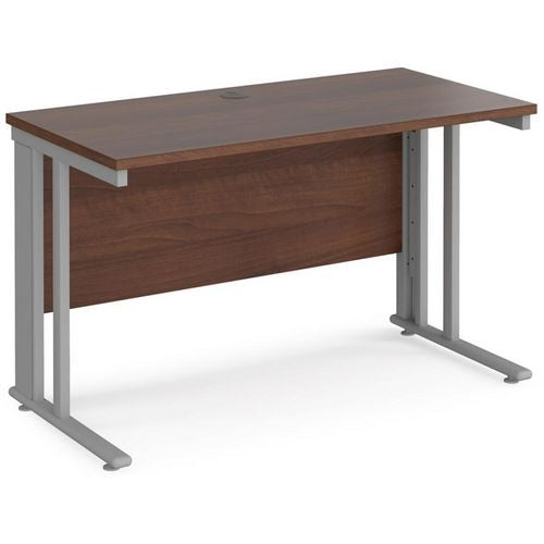 Rectangular Straight Desk Walnut Wood Cable Managed Legs Silver Maestro 25 1200 x 600 x 725mm