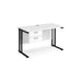 Rectangular Straight Desk White Wood Cantilever Legs Black Maestro 25 1200 x 600 x 725mm 2 Drawer Pedestal