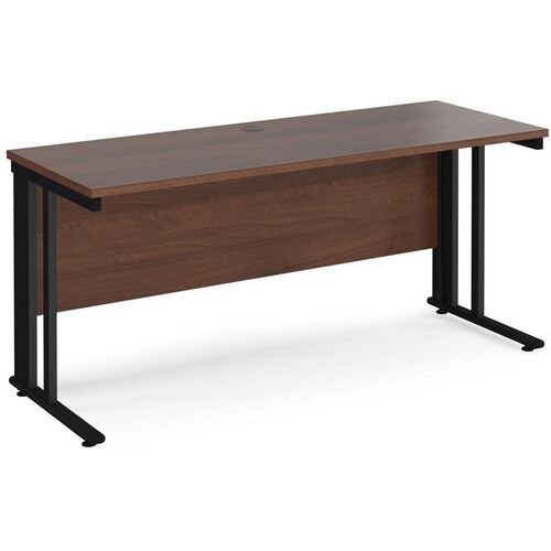 Rectangular Straight Desk Walnut Wood Cable Managed Legs Black Maestro 25 1600 x 600 x 725mm