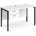 Rectangular Straight Desk White Wood H-Frame Legs Black Maestro 25 1200 x 600 x 725mm 2 Drawer Pedestal