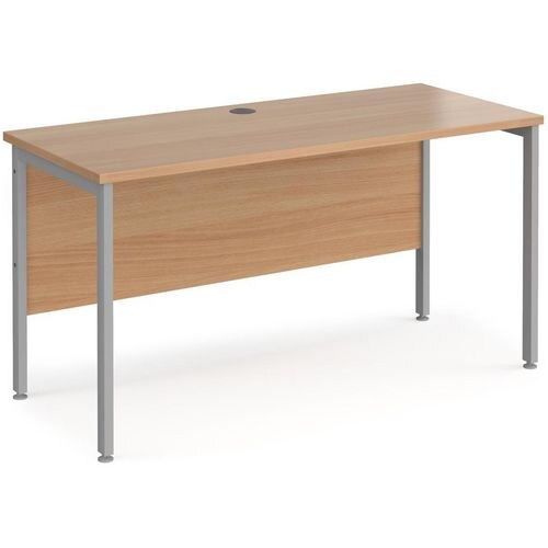 Rectangular Straight Desk Beech Wood H-Frame Legs Silver Maestro 25 1400 x 600 x 725mm