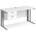 Rectangular Straight Desk White Wood Cable Managed Legs Silver Maestro 25 1400 x 600 x 725mm 2 Drawer Pedestal