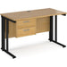 Rectangular Straight Desk Oak Wood Cable Managed Legs Black Maestro 25 1200 x 600 x 725mm 2 Drawer Pedestal