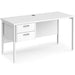 Rectangular Straight Desk White Wood H-Frame Legs White Maestro 25 1400 x 600 x 725mm 2 Drawer Pedestal