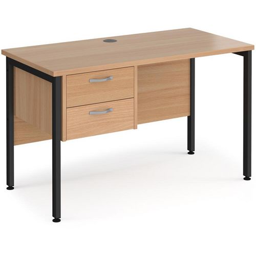 Rectangular Straight Desk Beech Wood H-Frame Legs Black Maestro 25 1200 x 600 x 725mm 2 Drawer Pedestal