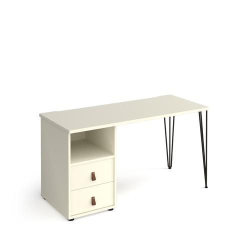 Rectangular Hairpin Desk White, White Drawers Wood/Metal Hairpin Legs Black Tikal 1400 x 600 x 730mm