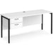 Rectangular Straight Desk White Wood H-Frame Legs Black Maestro 25 1600 x 600 x 725mm 2 Drawer Pedestal