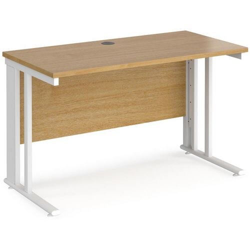 Rectangular Straight Desk Oak Wood Cable Managed Legs White Maestro 25 1200 x 600 x 725mm