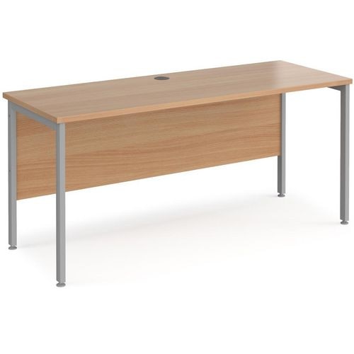 Rectangular Straight Desk Beech Wood H-Frame Legs Silver Maestro 25 1600 x 600 x 725mm