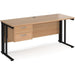 Rectangular Straight Desk Beech Wood Cable Managed Legs Black Maestro 25 1600 x 600 x 725mm 2 Drawer Pedestal