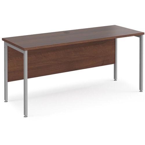 Rectangular Straight Desk Walnut Wood H-Frame Legs Silver Maestro 25 1600 x 600 x 725mm