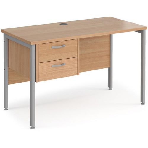 Rectangular Straight Desk Beech Wood H-Frame Legs Silver Maestro 25 1200 x 600 x 725mm 2 Drawer Pedestal