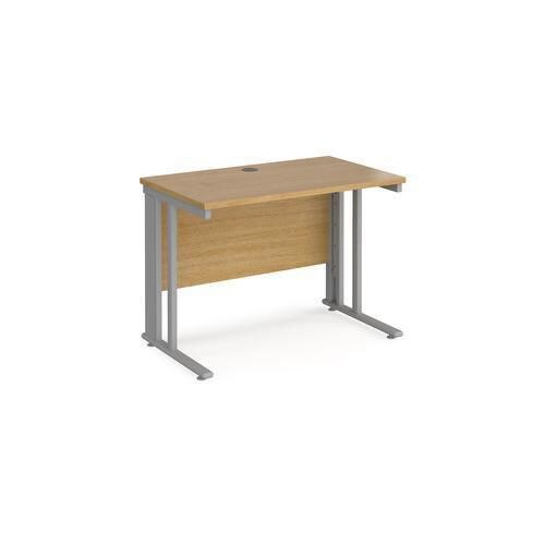 Rectangular Straight Desk Oak Wood Cable Managed Legs Silver Maestro 25 1000 x 600 x 725mm