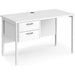 Rectangular Straight Desk White Wood H-Frame Legs White Maestro 25 1200 x 600 x 725mm 2 Drawer Pedestal