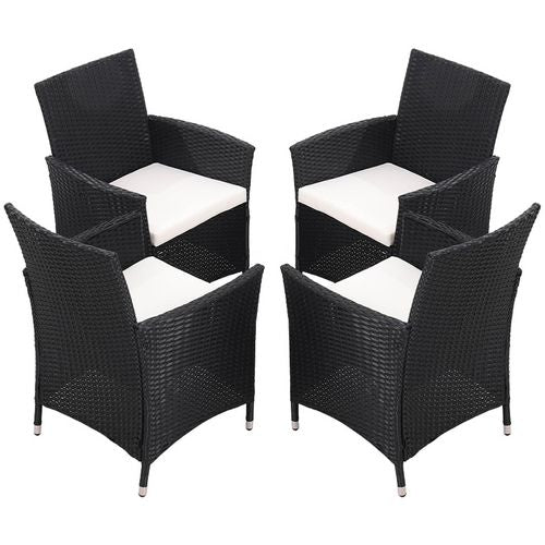 Living and Home Dining Chair Rattan 580 x 600 x 840 mm Black Pack of 4