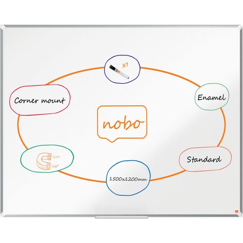 Nobo Premium Plus Whiteboard 1915147 Wall Mounted Magnetic Enamel 150 x 120 cm