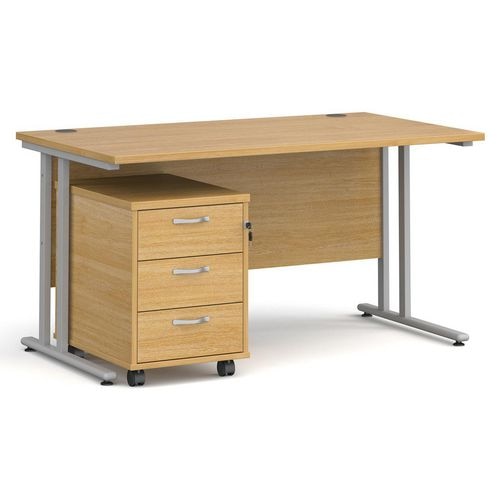 Dams International Straight Desk with 3 Drawer Pedestal SBS314O 1,400 x 800 x 725 mm