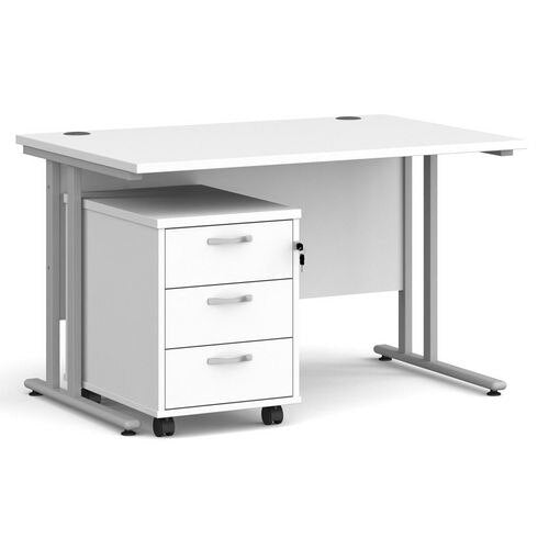 Dams International Straight Desk with 3 Drawer Pedestal SBS312WH 1,200 x 800 x 725 mm