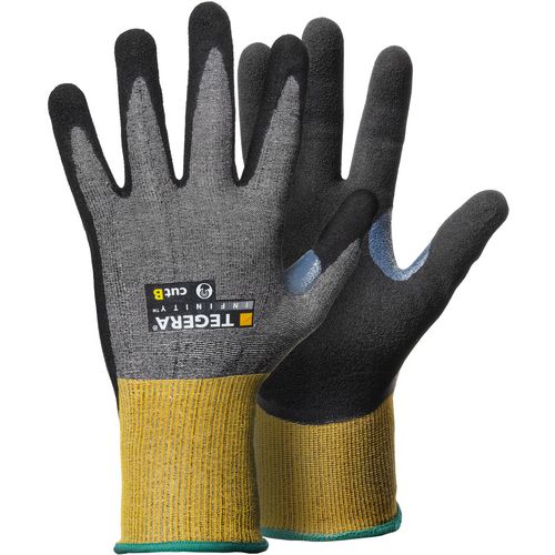 TEGERA Infinity Non-Disposable Handling Gloves Nitrile Foam Size 10 Grey, Yellow 6 Pairs