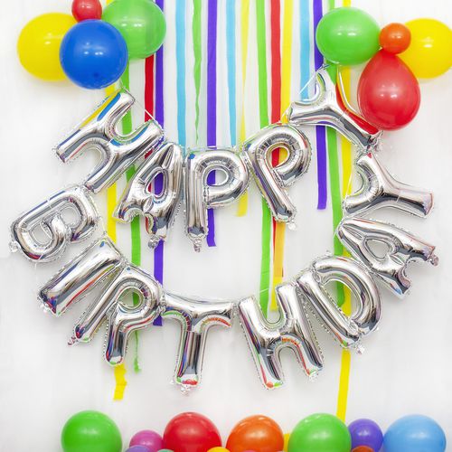 On the Wall Balloons Happy Birthday Silver 21418 Set of 17