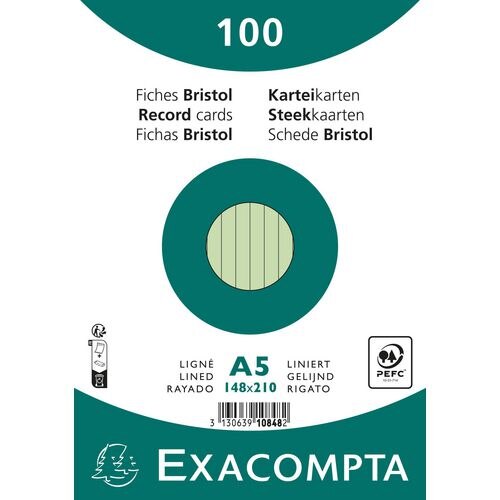 Exacompta Index Cards 10848SE A5 Green 15 x 21.2 x 2.5 cm Pack of 10