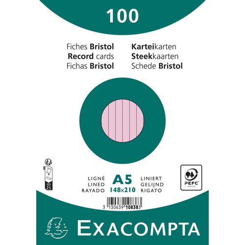 Exacompta Index Cards 10838SE A5 Pink 15 x 21.2 x 2.5 cm Pack of 10