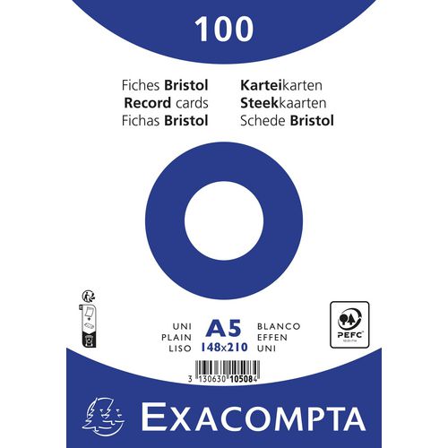 Exacompta Index Cards 10508E A5 White 15 x 21.2 x 2.5 cm Pack of 10 of 100 Sheets