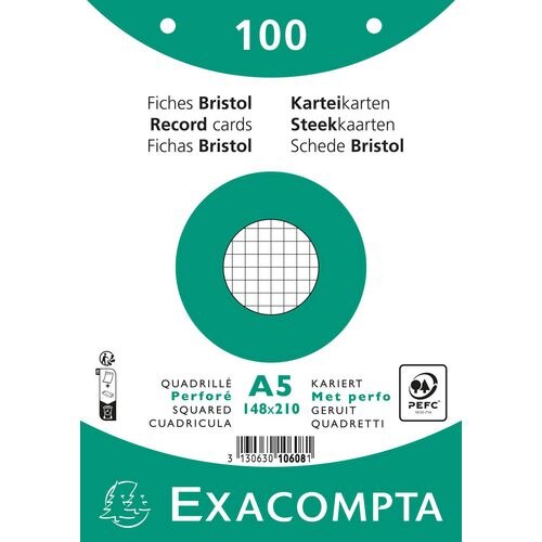 Exacompta Index Cards 10608E A5 White 15 x 21.2 x 2.5 cm Pack of 10