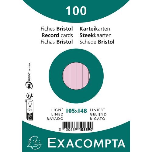 Exacompta Index Cards 10839SE A6 Pink 10.7 x 15 x 2.5 cm Pack of 20