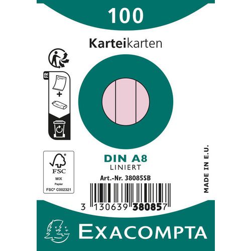 Exacompta Index Cards 38085SB A8 Pink 5.5 x 7.4 x 2.3 cm Pack of 48