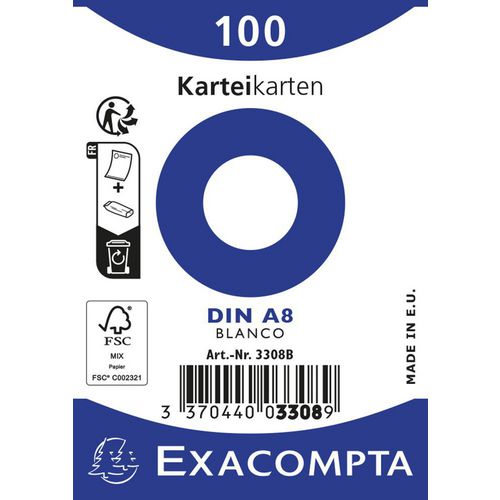 Exacompta Index Cards 3308B A8 White 5.2 x 7.4 x 2.3 cm Pack of 48