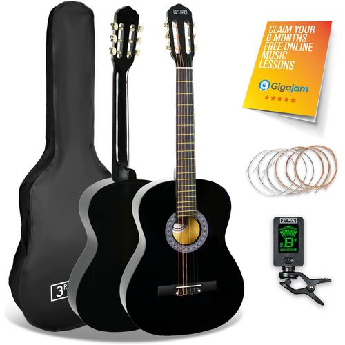 3rd Avenue Classical Guitar Black 3/4 Size